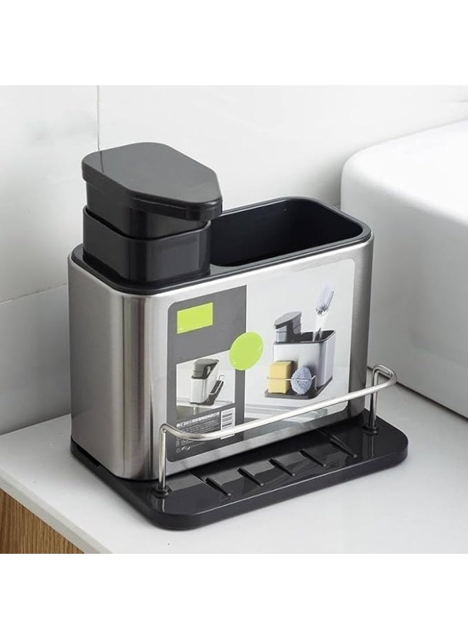 مضخة صابون معدن 3 في 1 عملية للاستخدام اليومي في المطبخ والحمام لتنظيم الصابون والسوائل وتسهيل الاستعمال مع تصميم يوفر المساحة Ha - Image 3